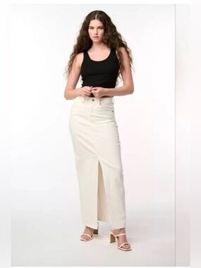 Blank NYC Hip & Trendy See You Again Long Denim Maxi Skirt Ecru Cream Sz 27